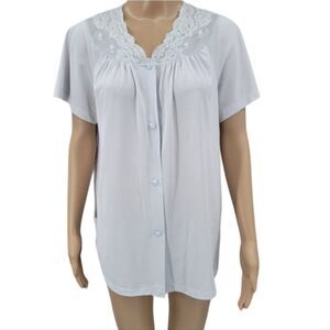 Shadowline Vintage Light Blue Nylon Pajama Top Bed Jacket Blouse